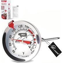 Meat Thermometer for Oven, Analog Leave-in with Adjustable Red Target Indicator, 2-Inch Dial with Meat Icons, 4.3-Inch 304 Stainless Steel Probe, 40-220&deg;F for Beef Poultry Pork Lamb Seafood