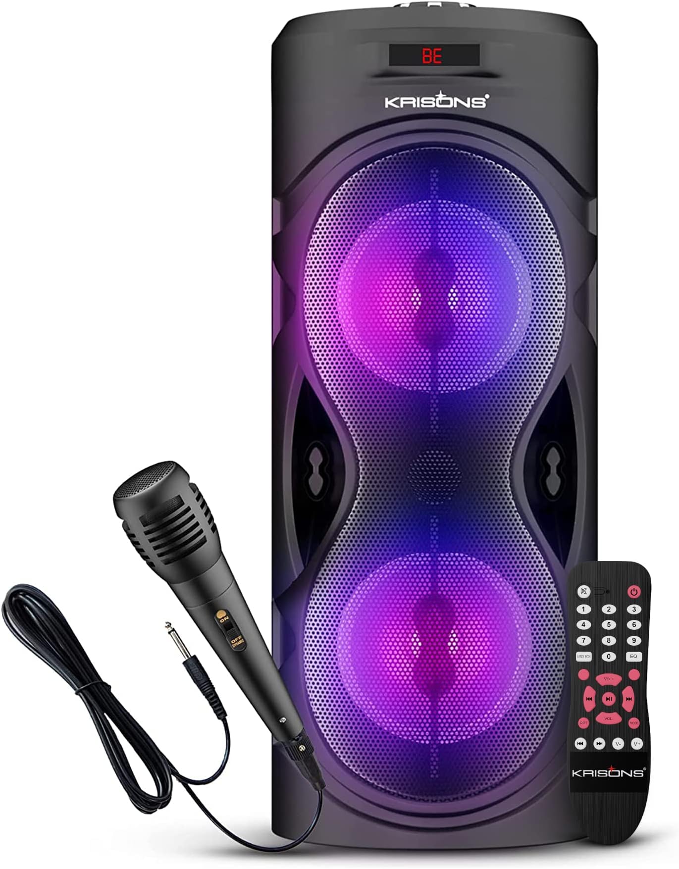 Cylender 4" Double Woofer 30W Multi-Media Bluetooth Party Speaker with Wired Mic for Karaoke,2400 MAH Battery, Digital Display,RGB Lights, USB, SD Card, FM Radio,Auto TWS Function & Remote