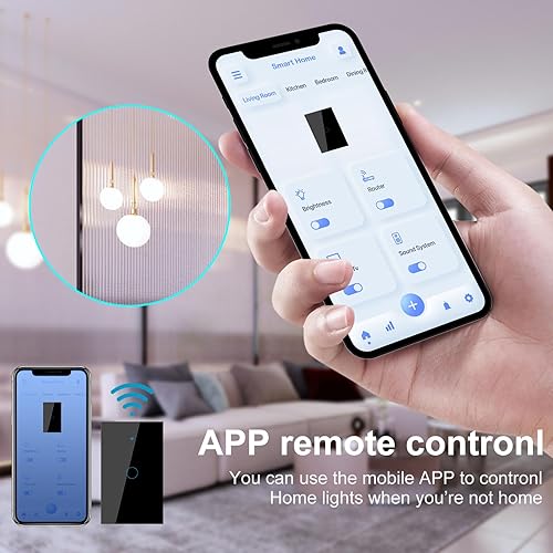 Miniatura 4 de Interruptor de luz de pared inteligente WiFi, estándar de EE. UU., control de voz, panel de vidrio templado, interruptores táctiles Wi-Fi de 2.4