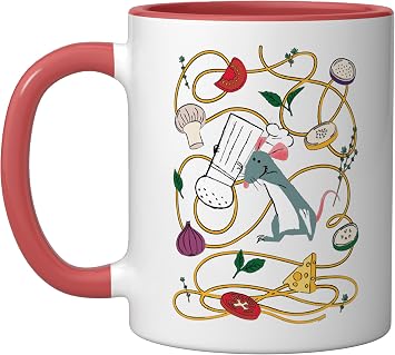 Disney and Pixars Ratatouille Stylized Chef Remy Cooking Ceramic Mug, Red/White