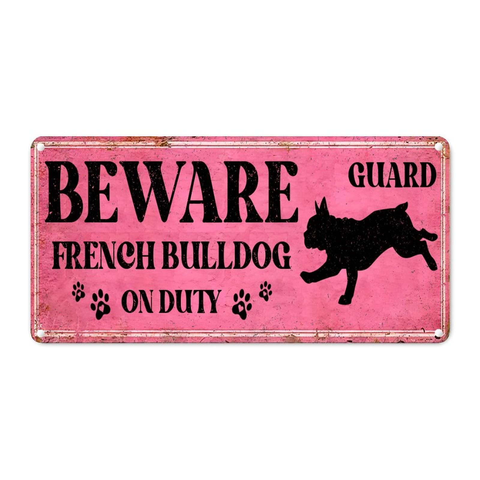 Madcolitote Beware Dog on Duty Metal Sign French Bulldog Metal Sign Dog Lover Gift Dog House Rustic Wall Art Novelty Wall Decor for Farm Patio Home Decor Street Indoor Outdoor 12x6in