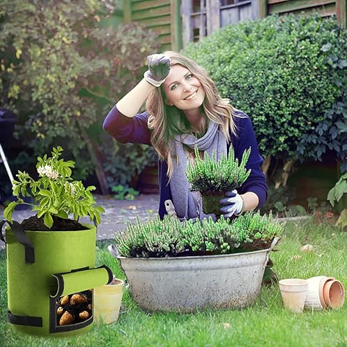 Miniatura 6 de Suntee Paquete de 4 bolsas de cultivo de plantas de 10 galones con solapa, bolsas de tela no tejida de alta resistencia, macetas de plantación de