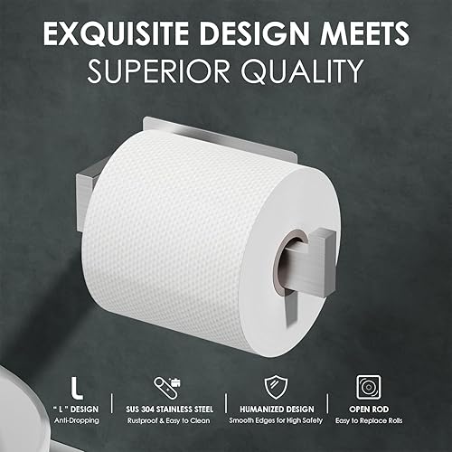 Miniatura 3 de Auxmir Portarrollos de papel higiénico sin taladrar, autoadhesivo, de acero inoxidable SUS304, soporte de pared de fácil instalación para baño,