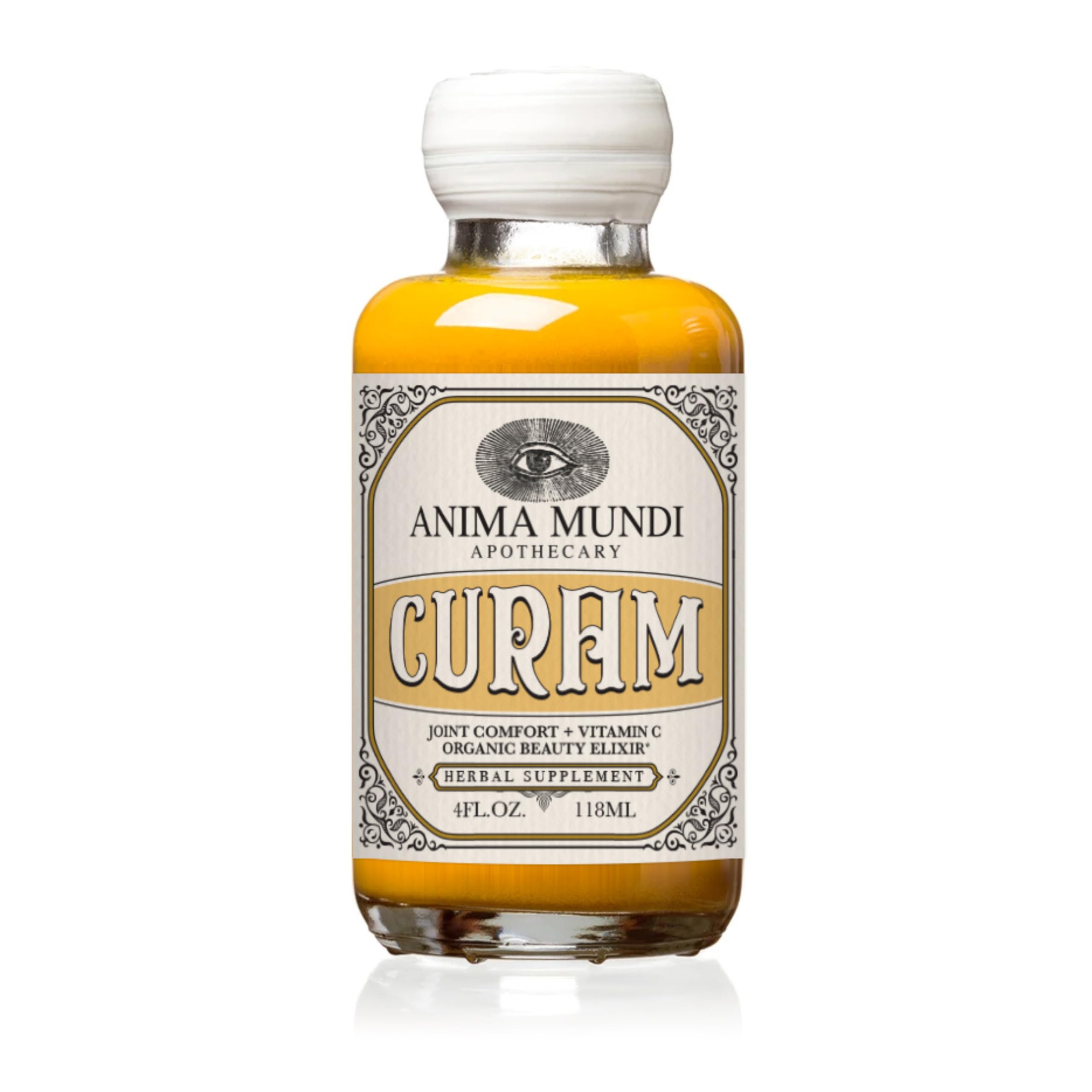 Curam Organic Beauty Elixir - Liquid Turmeric Tincture - Adaptogenic Herbal Tincture with Organic Turmeric Root Extract - Add to Tea, Coffee, Smoothies & More (4oz / 118ml)