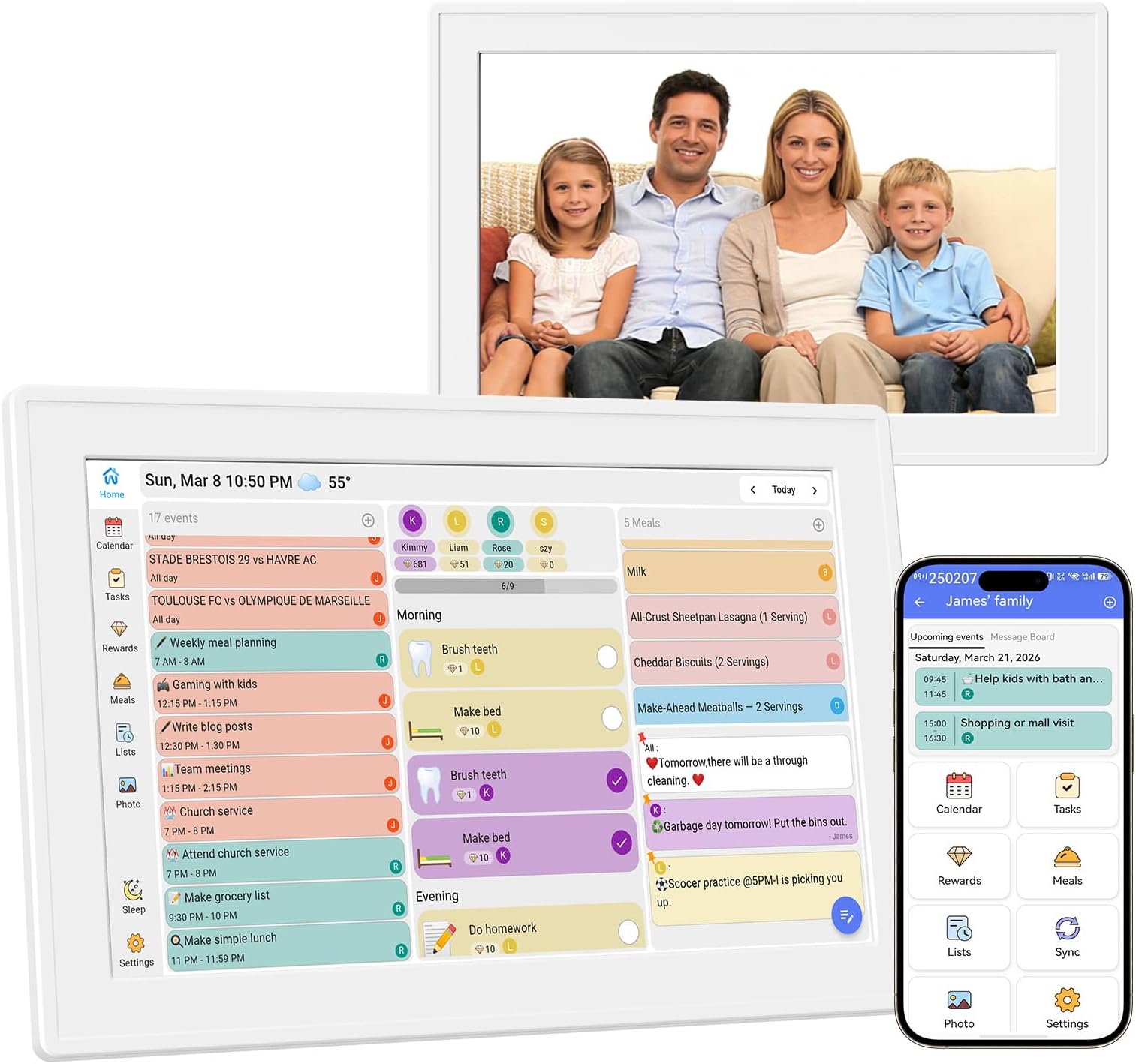 Digital Wall Calendar, Digital Photo Frame with 10.1 Inch IPS Touch Screen, Electronic Planner Chore Tracking, Meal Plan