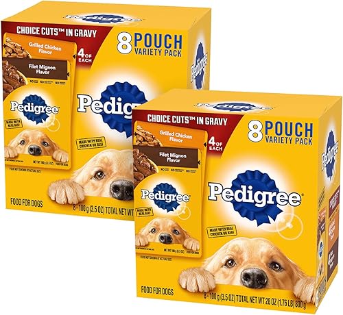 Miniatura 1 de PEDIGREE Choice Cuts in Gravy - Alimento húmedo en salsa para perros adultos, paquete de sabores surtidos pollo a la parrilla y Filet Mignon, 16