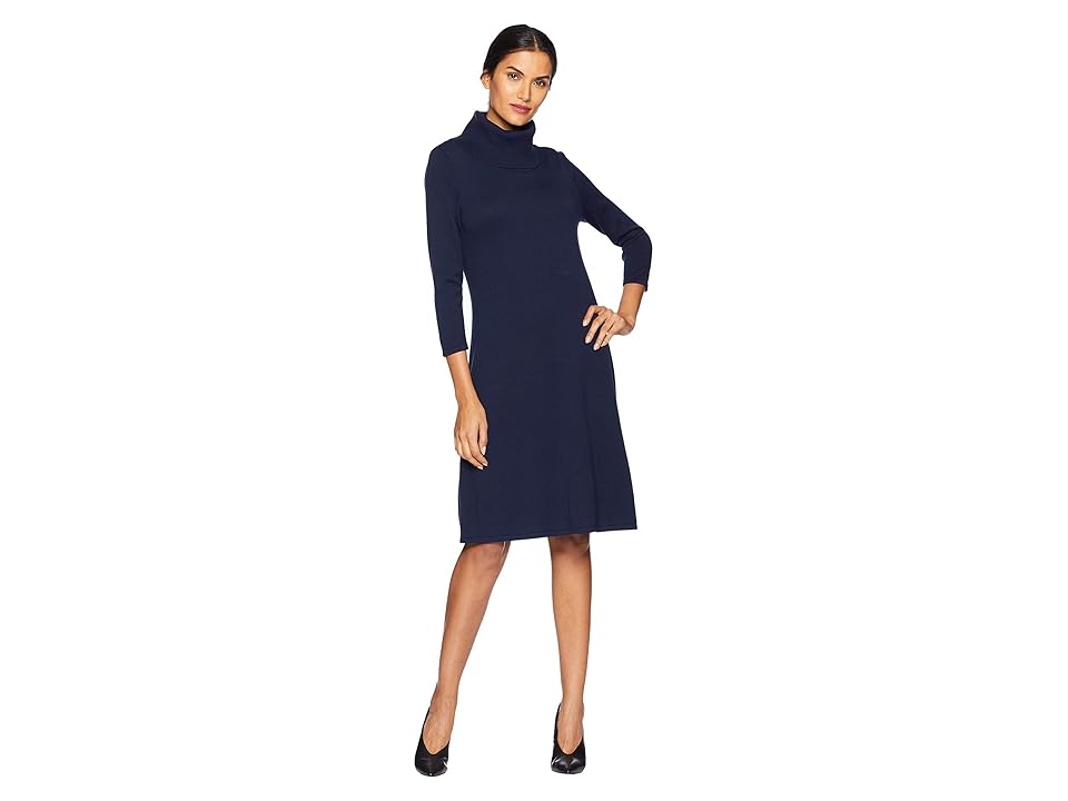 

Nine West Cowl Neck Fit Flare Knit Dress (Indigo) Women's Dress, Blue