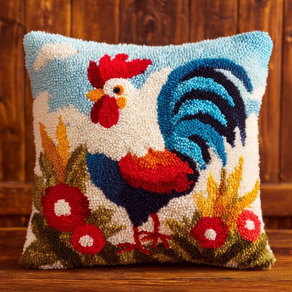 WallustrioaW Latch Hook Pillow Kits Cushion,Cartoon Rooster