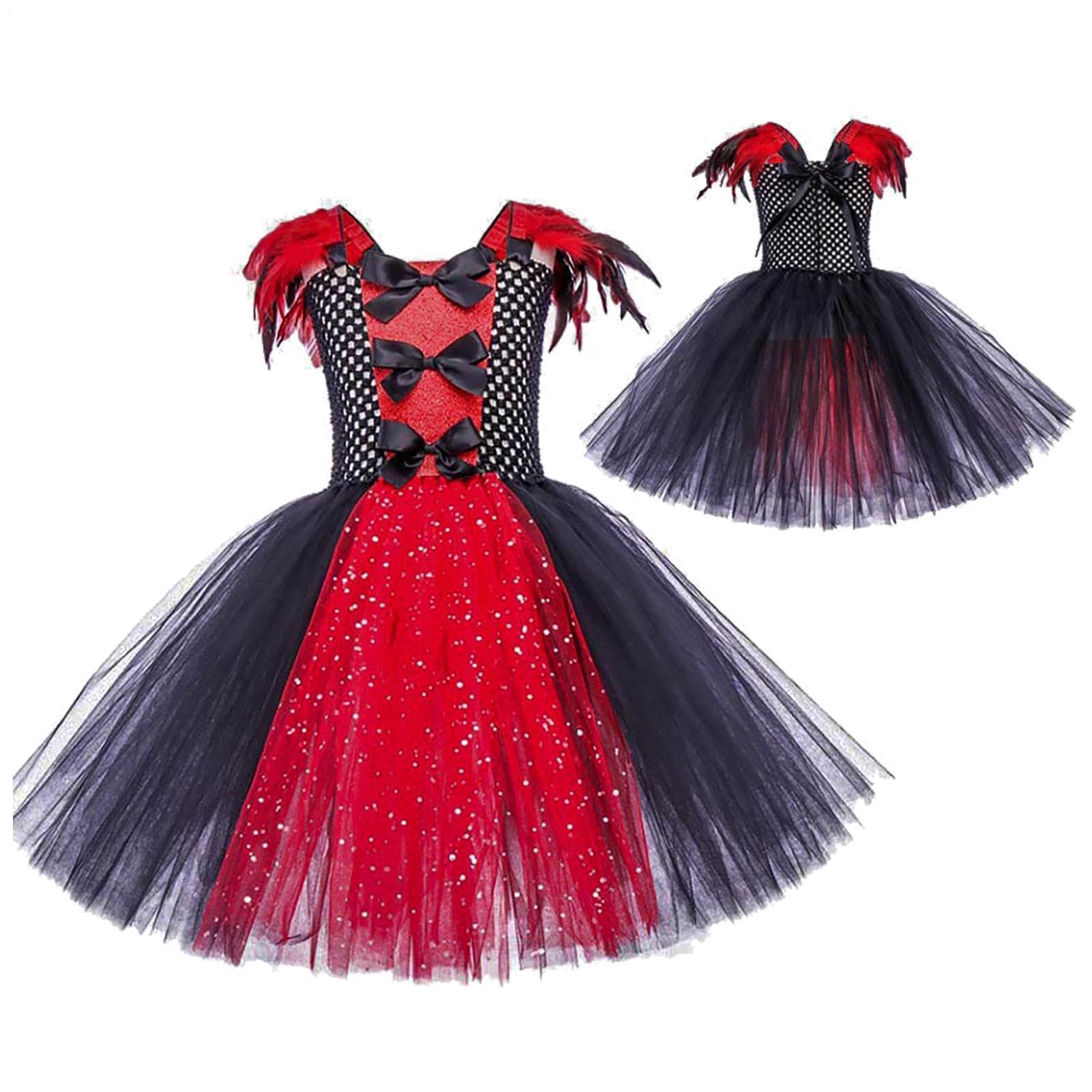 Abito Gotico Vampira per Bambine Set Principessa Collana Clavicola Corona | Abito Di Halloween Con Gonna In Tulle Per Bambini 2-12 Anni Cosplay Recita Festa Oggetti Foto