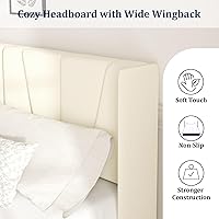 Vista 4 de Base de cama tamaño Queen con cabecera, cama tamaño Queen tapizada en terciopelo con plataforma y respaldo, base de colchón con soporte de listones