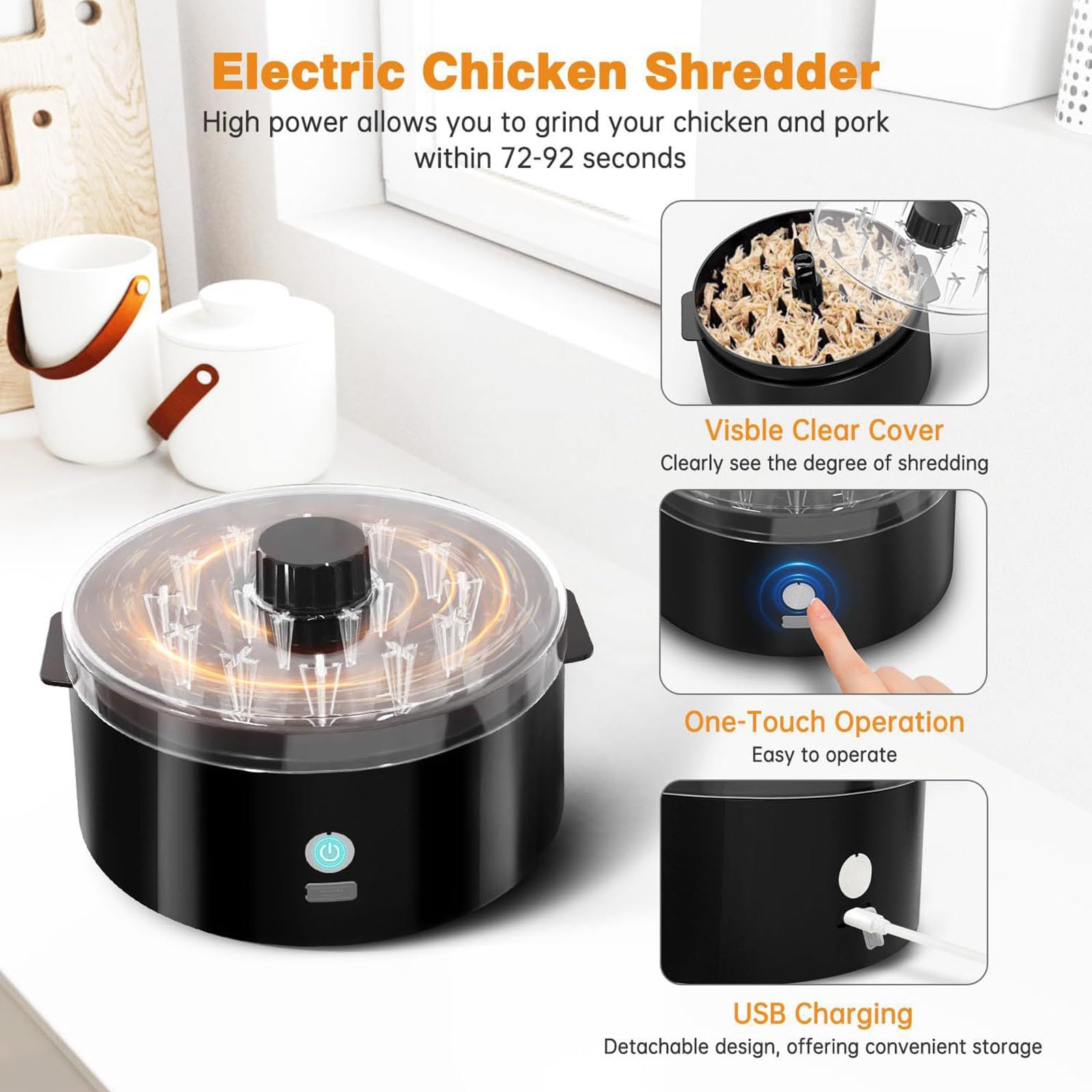 Broyeurs de poulet électriques avec brosse et fourchette - Outil de broyage de viande automatique rechargeable par USB