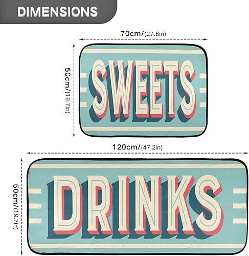 Miniatura 3 de Sweets Quotes - Juego de 2 tapetes de cocina retro vintage, antideslizantes, para puerta, baño, hogar, oficina, fregadero, lavandería, granja, 28 x