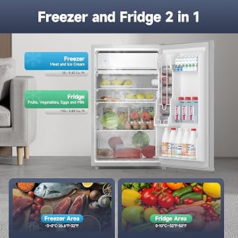Compact Mini Fridge with Freezer, 4.3 Cu.Ft Single Door Refrigerator with Adjustable Temperature, Removable Shelves & Crisper Drawer, Energy Efficient Small Fridge for Bedroom, Office, Dorm, RV