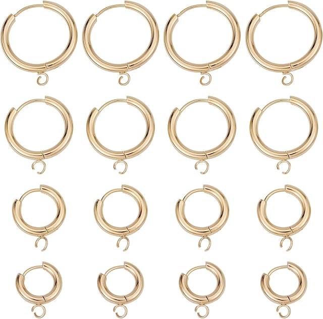 SUNNYCLUE 1 Box 16Pcs Leverback Earring Findings 16/18/20/24mm Real 24K Gold Plated Stainless Steel Huggie Hoops Leverbacks Round Lever Backs Hinged Hoop Earring Hooks for Jewellery Making DIY Supply