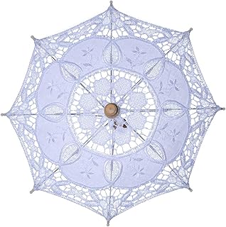 Haptian Womens Manual Opening Wedding Nuziale Ombrello Scava Fuori Pizzo Ricamo Solido Colore Bianco Romantico Puntelli Foto con Manico in Legno 8 Costole(Bianca Radius:30cm/11.81in)