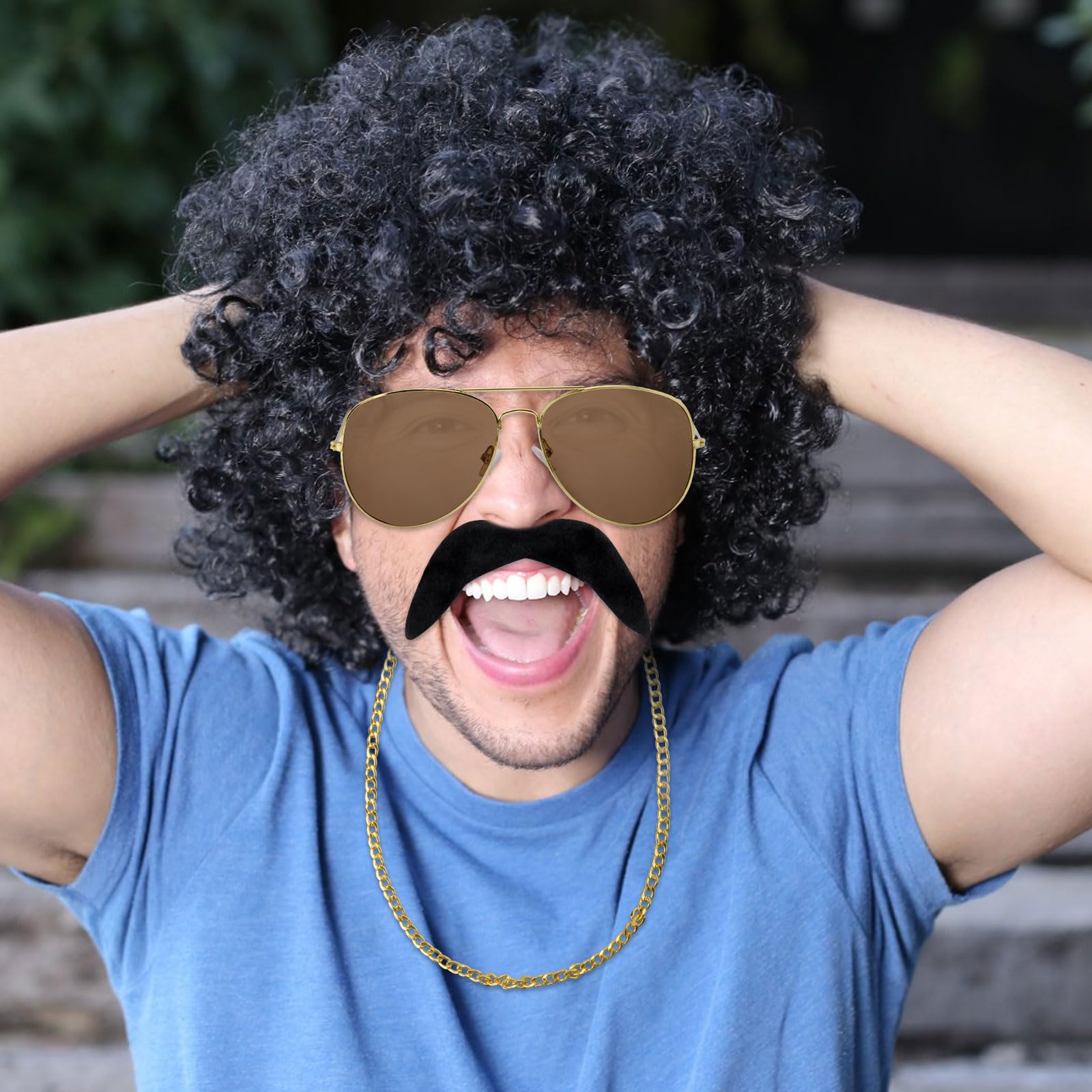 HENGBIRD Peruka afro czarna dla mężczyzn i kobiet, w stylu lat 70., 80., kostium dyskotekowy, męski, na karnawał, do przyklejenia, na Halloween, imprezę, kostiumy