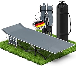 Kidsgiggz Feldbett Klappbar, Campingbett, Angelliege Karpfenliege mit Seitentasche und Tragetasche, Faltbett Liege Campingliege Faltbar Leicht für Camping, Reisen, Strand, Garten