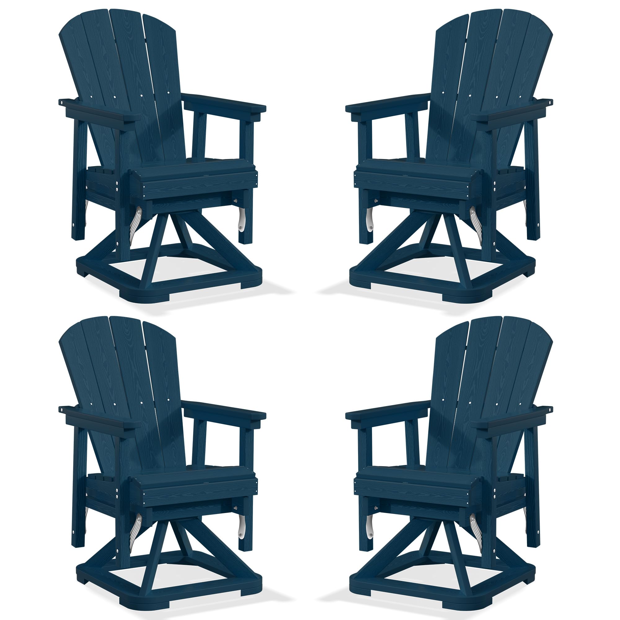 PLUUV Adirondack Swivel Glider Chair Set of 4, 360 Degree Rotation, Navy