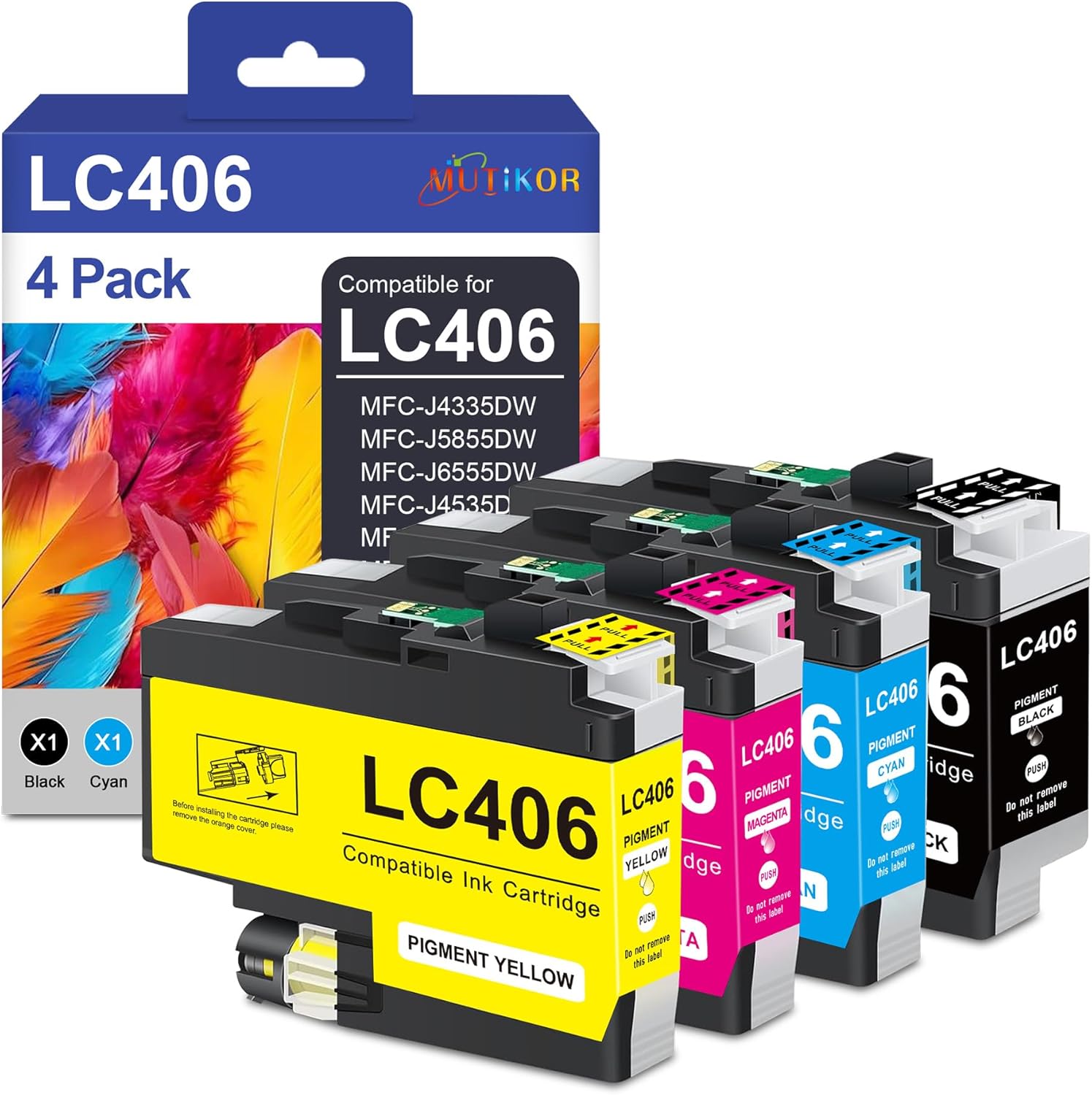 Compatible LC406 Ink Cartridges Combo Pack Replacement for Brother LC406 Ink Cartridge for MFC-J4335DW MFC-J4335DW XL MFC-J6555DW MFC-J4535DW MFC-J4345DW XL MFC-J5855DW Printers (4-Pack, BK/C/M/Y)