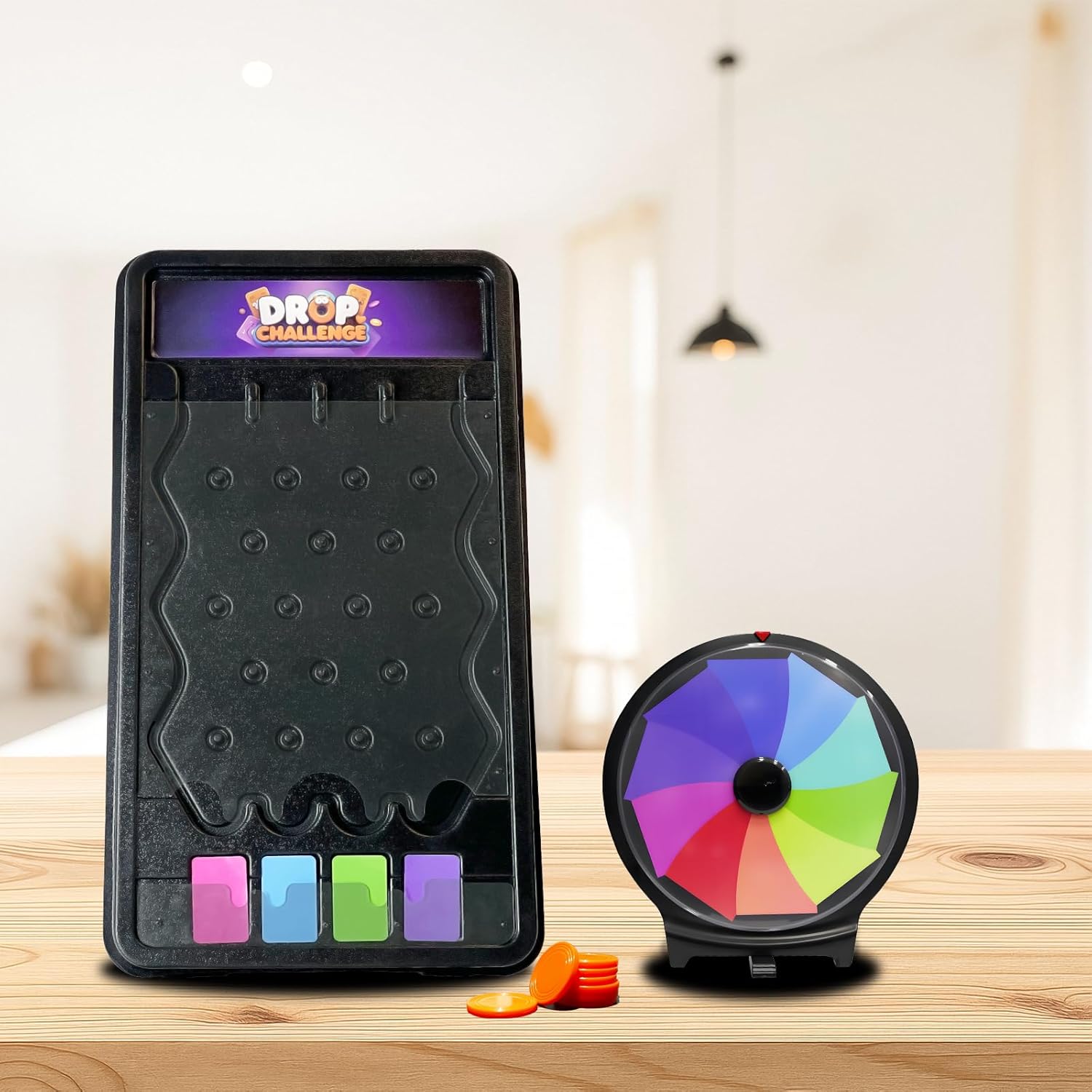 Plinko Board Set & Mini Tabletop Prize Wheel, 10" Spinner Wheel & 25x14 Plinko Drop Board Fortune Spinning Playing Game Eagle Foldable Stand Disk for Carnival Tradeshow Party