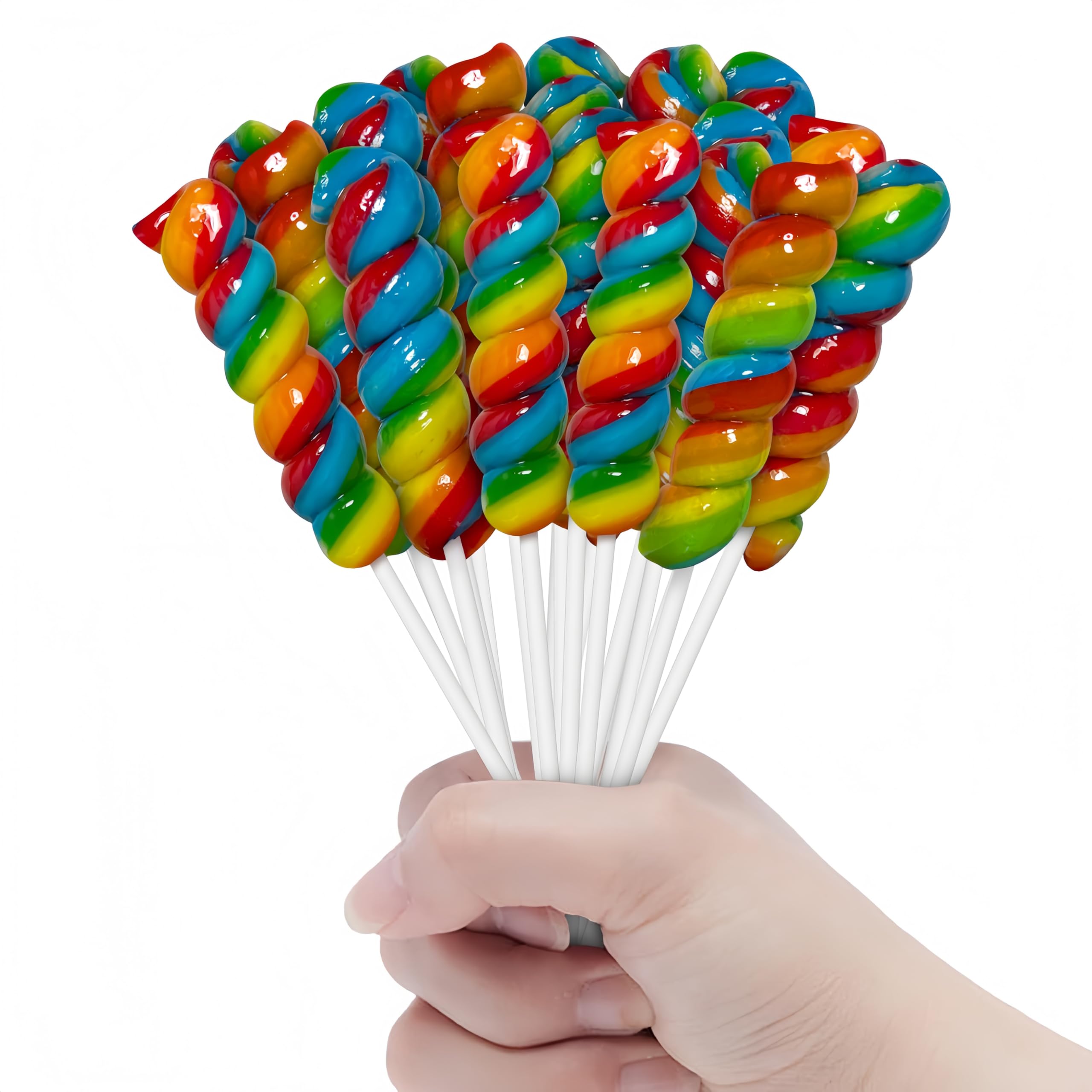 30pk Rainbow Twisty Lollipops Individually Wrapped Multi Fruit- Rainbow Swirl Suckers - Carnival & Circus Swirl Lollipops Individually Wrapped For Party Favors