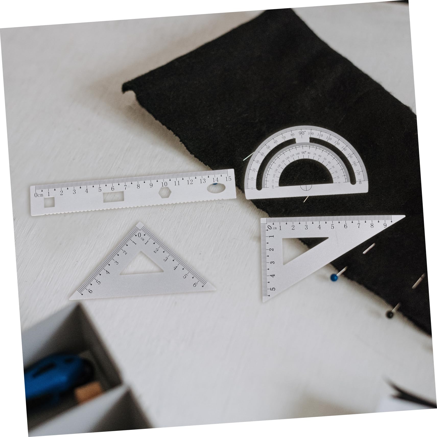 SEWACC Juego de Papelería de 4 Piezas Reglas de Metal de Aleación de Aluminio Plateadas, Portátil y Conveniente para Uso Escolar y Oficina