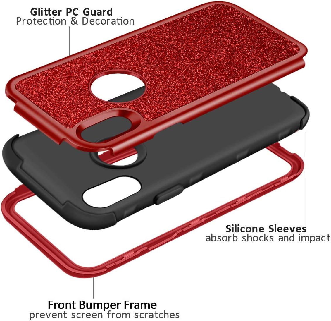 Vofolen Bling Case for iPhone XR Case iPhone 10R Cover Glitter Full-Body Protection Heavy Duty Hybrid Protective Hard Shell Silicone Rubber Armor with Front Bumper for iPhone XR 10R (Red)