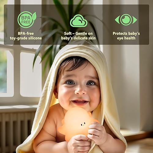 Miniatura 3 de Luz nocturna para niños, luz nocturna recargable de pulpo para bebé, atenuación de 3 niveles, temporizador de 30 minutos, silicona suave sin BPA,