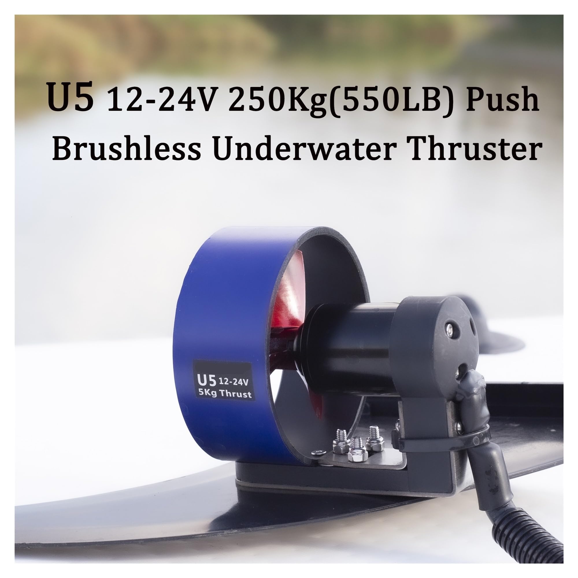 Propulsore subacqueo Senza spazzole U5 12-24V 250Kg (550LBS) con elica di Spinta 800W for Kayak, ROV, Barche a Remi