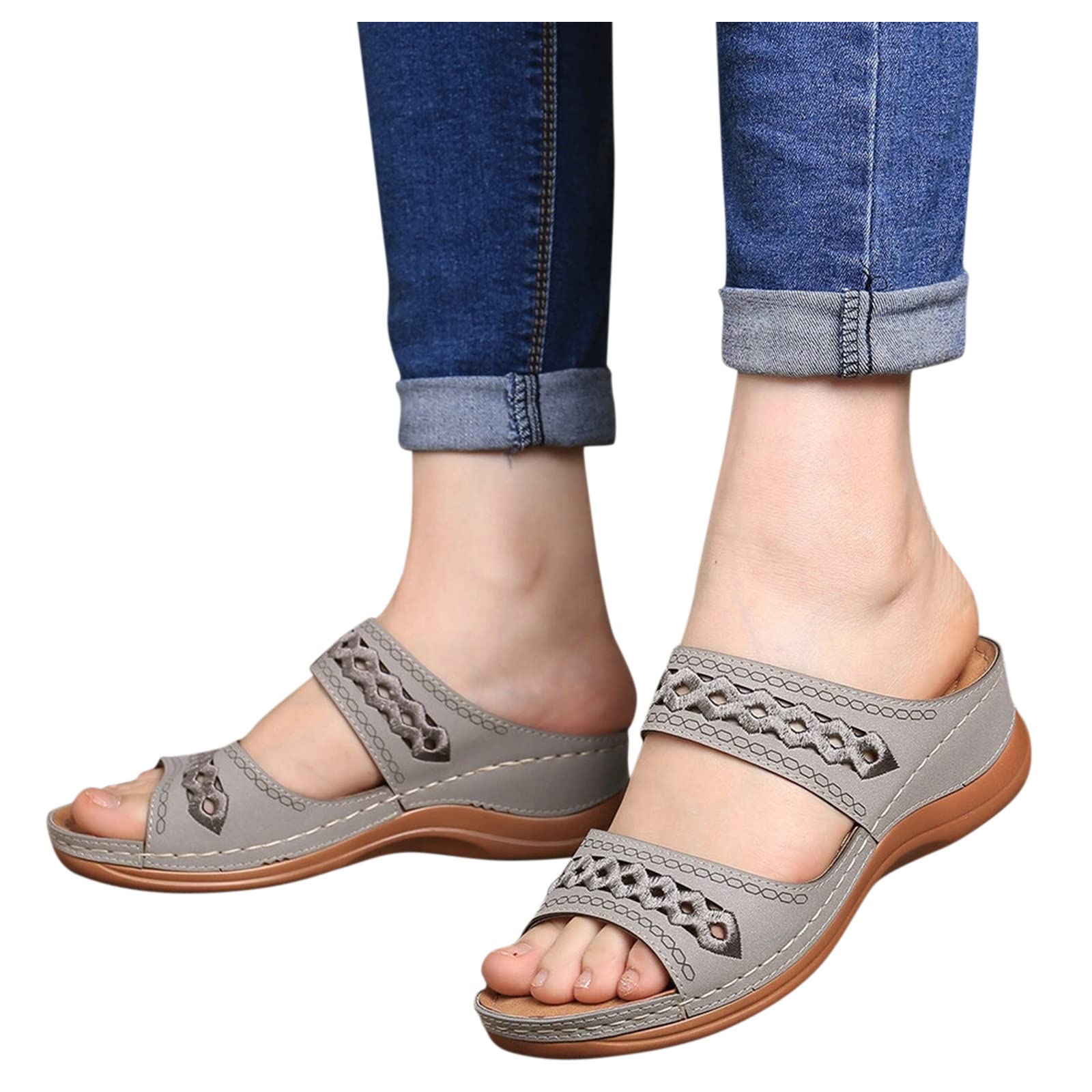 Generico Ciabatte Donna Estive 2026 Ortopediche Pelle Anatomiche, Zeppa Antiscivolo Supporto Arco Ciabatte per Fascite Plantare Moda Aperta Sandalo da Spiaggia Mare 35-43