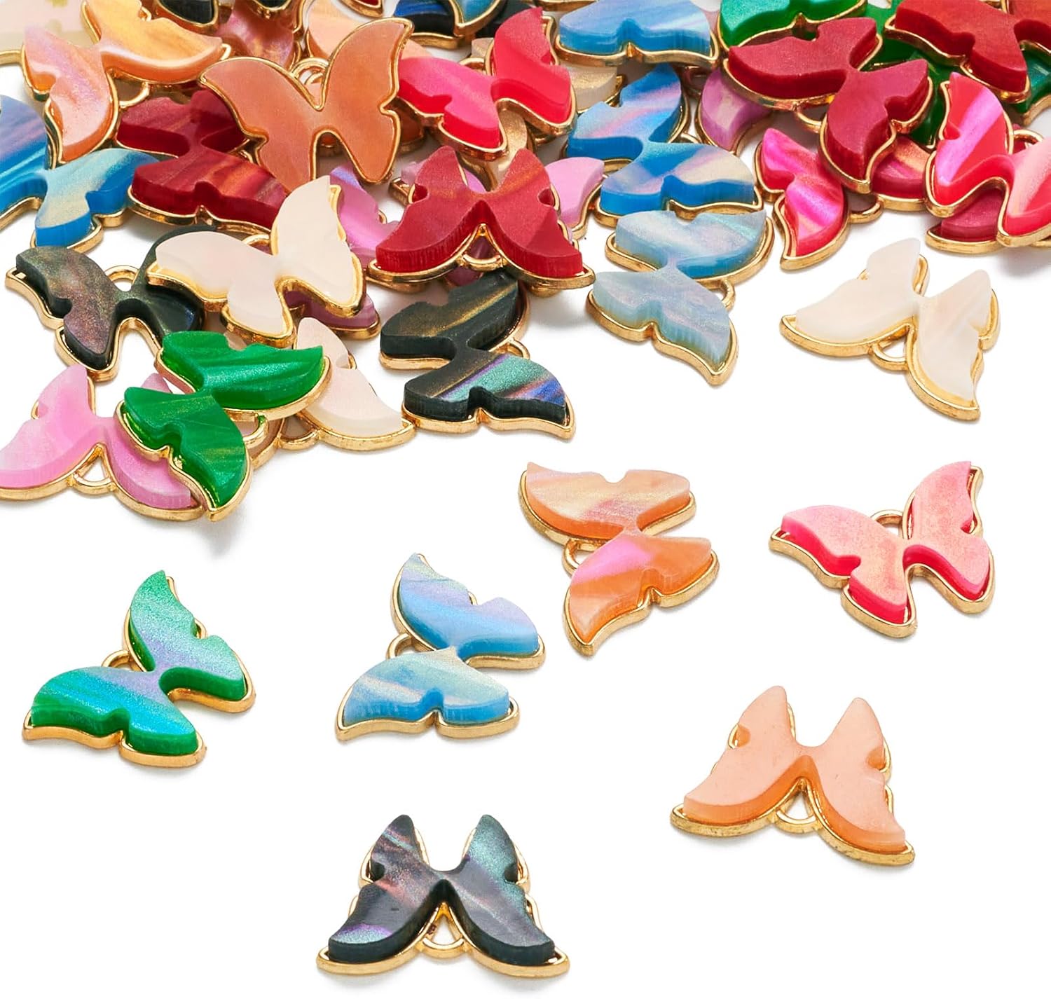 KISSITTY 48pcs Butterfly Charms Insect Theme Colorful Acrylic Pendants Dangle Embellishments for Jewelry Making Hair Clip Decorations Necklaces Bracelets Crafts Ornaments