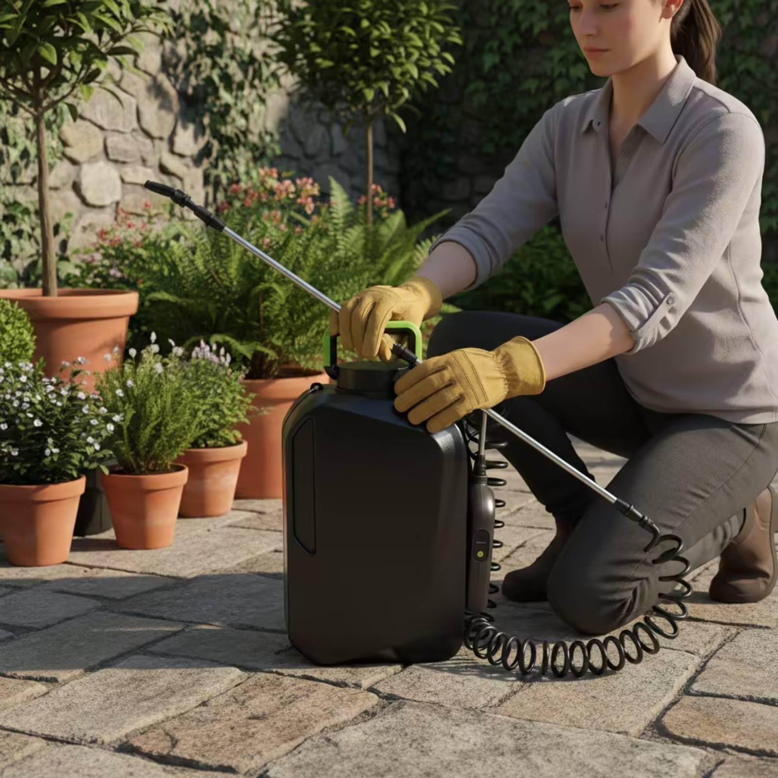 Pulverizador Eléctrico Mochila Jardín 12L Atomizador Rociador Aspersor Recargable con Enrollada Flexible y Gatillo Cómodo y Estable Adecuado para