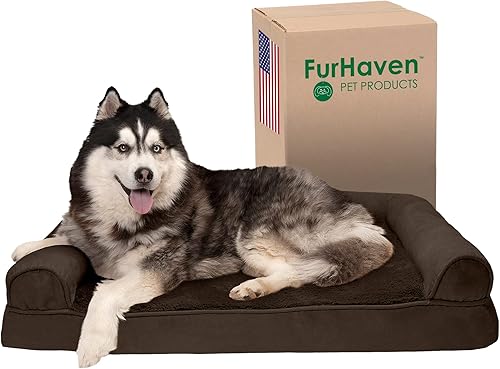 Miniatura 20 de Furhaven Cama para perros de espuma viscoelástica para perros medianos/pequeños con refuerzos extraíbles y funda lavable, para perros de hasta 35