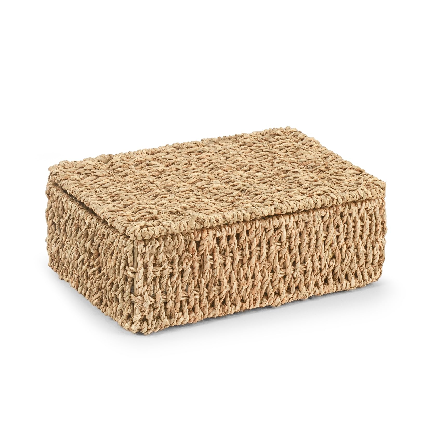 Woodluv Brown Storage Boxes With Lids, Woven Natural Seagrass, Nesting Storage Baskets For Shelves, Gift Hamper Basket | Shelf Hamper Organiser For Bathroom, Bedroom, Kitchen & Home Office, Small
