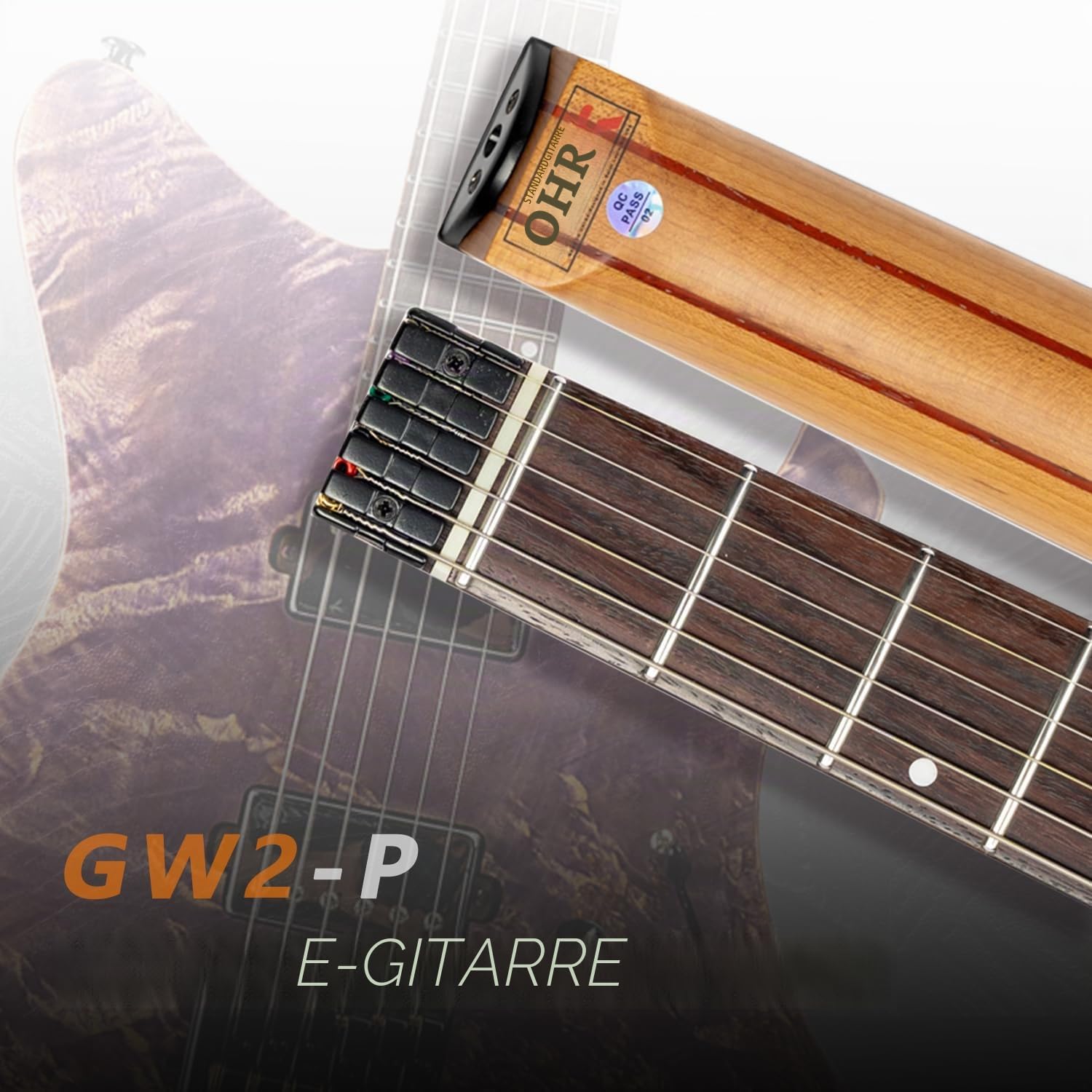 EART Kopflose Gitarre Fixed Bridge 6 String Elektrogitarre für Einsteiger, Edelstahlbünde H-H Abholungen Rechtshänder Solid Body Gitarre Purple