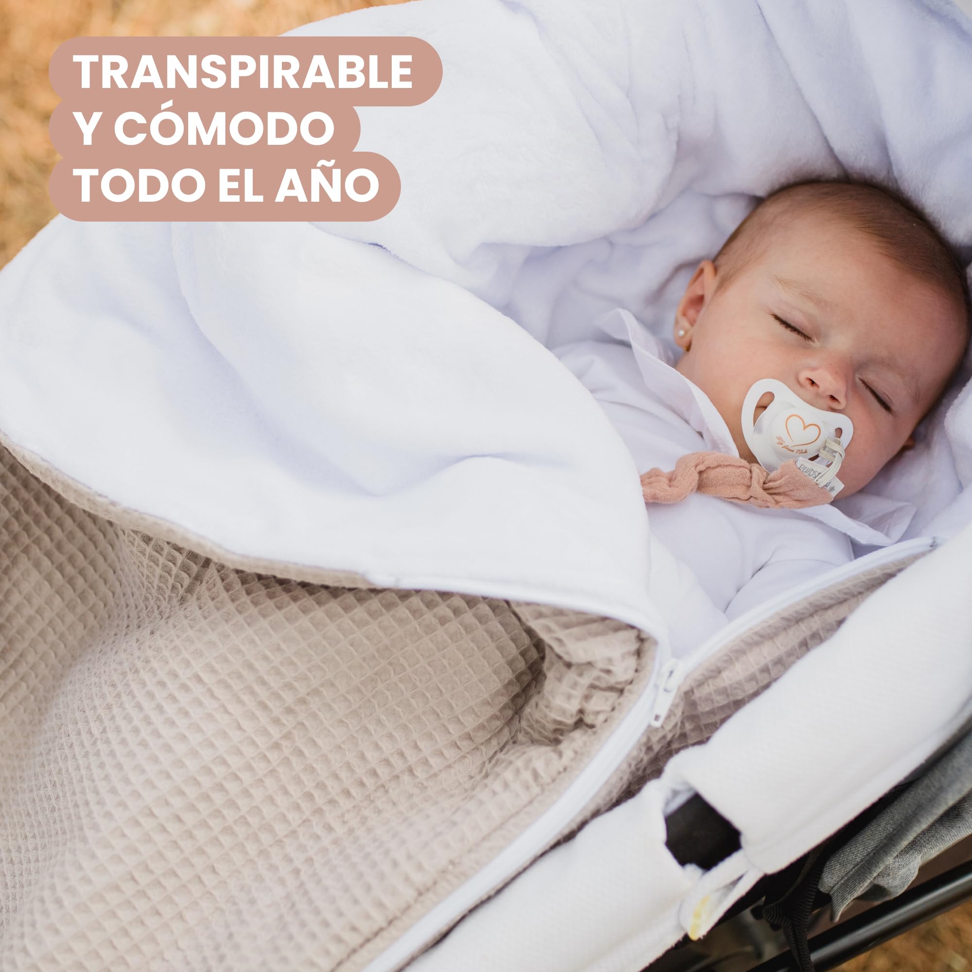 MIMUSELINA Saco Capazo Bebe Invierno Universal | para Carrito, Cuna y Silla de Paseo | Manta Bebe Invierno en Algodon Suave y Acogedor | 2 en 1: Saco 92x46 cm o Manta 92x92 cm | Hecho en España