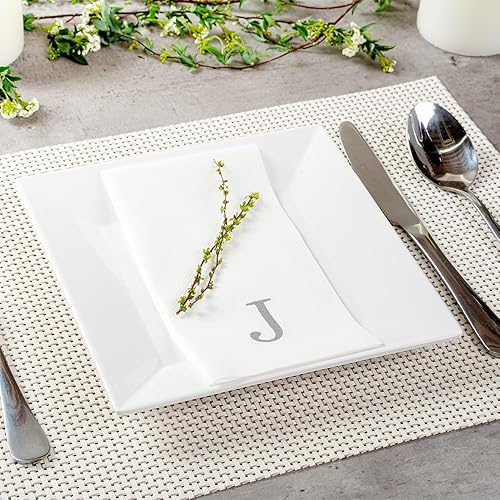 Miniatura 454 de Luxenap - Toallas de invitados de 15.8 x 7.9 pulgadas, 50 toallas de mano con letras plateadas, letra "P", fuente Sans Serif, servilletas de papel