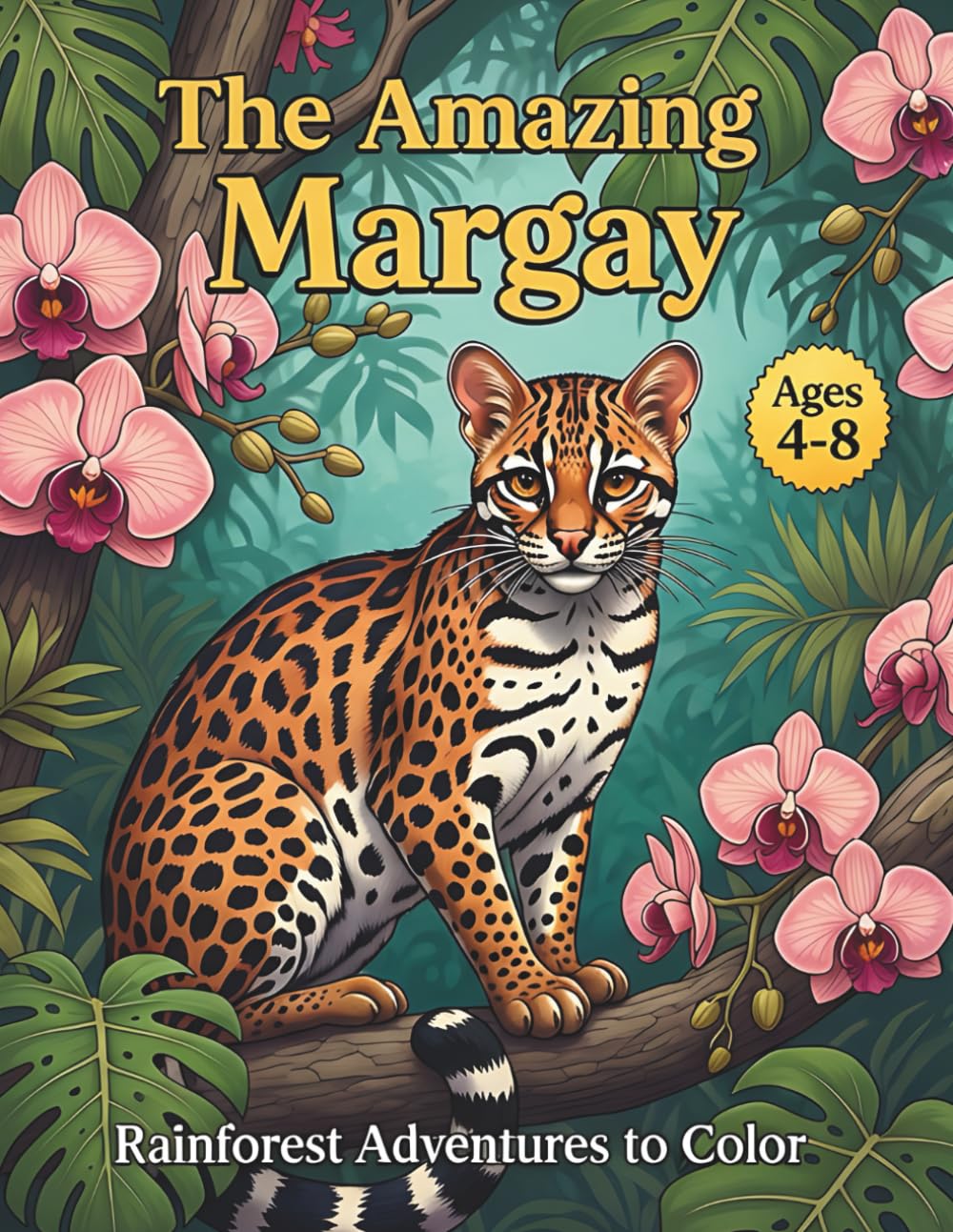 The Amazing Margay: Rainforest Adventures to Color: A Jumbo Coloring Book with 50 Beautiful Pages of Cute Wild Cats, Tropical Orchids, and Jungle Wildlife for Kids Ages 4-8