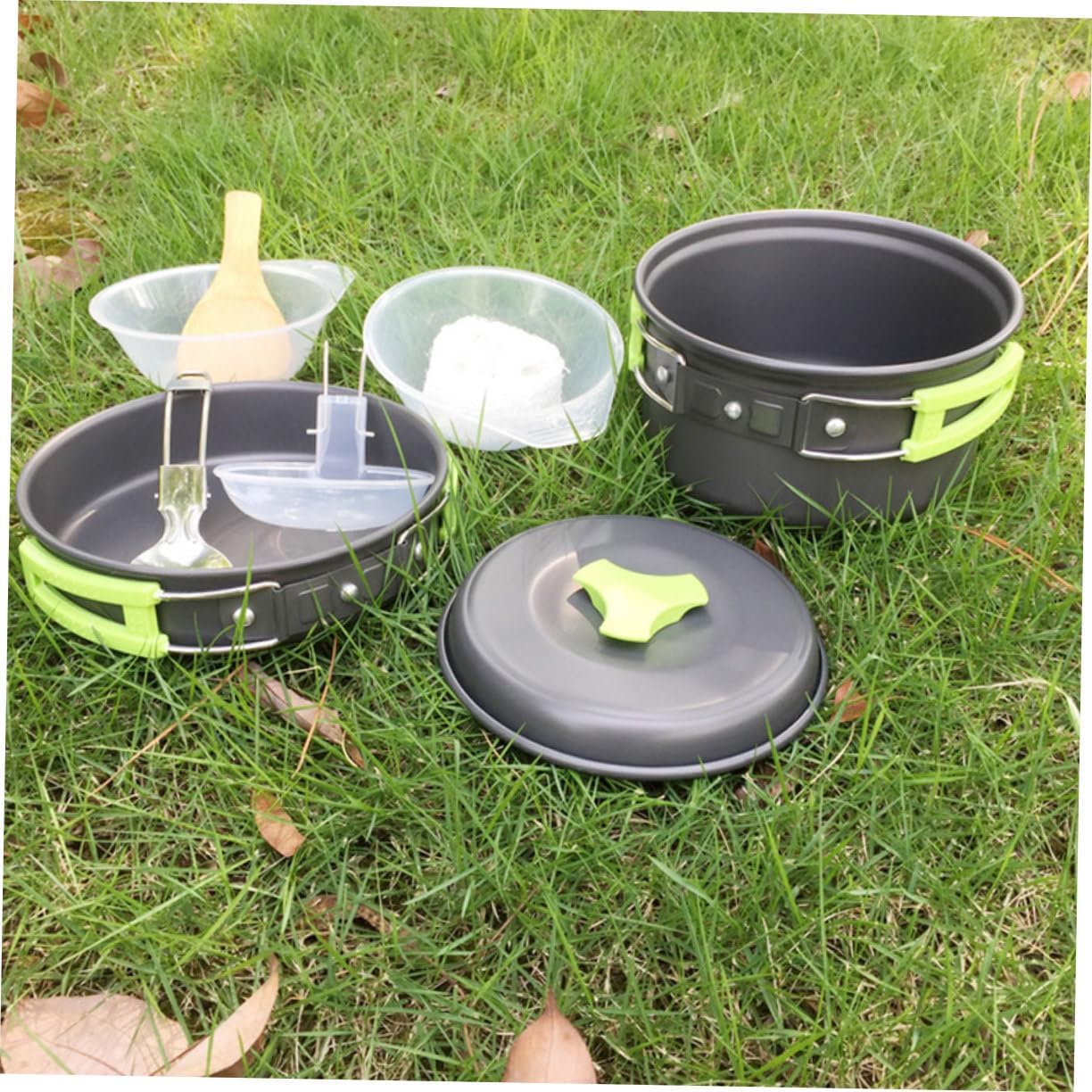 Mikinona Person Camping Cookware Portable Pot Pan Cutlery Silverware for Outdoor BBQ