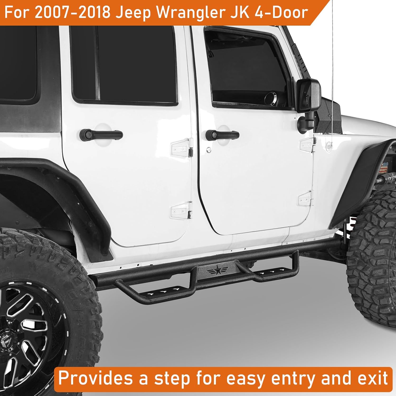 u-Box Wrangler Running Board Drop Side Step Nerf Bars for 2007-2018 Jeep Wrangler JK Unlimited 4-Door, Tubular Rock Sliders Non-Slip Step Rails