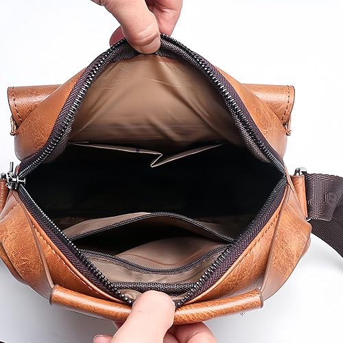 Miniatura 8 de Bolso cruzado pequeño, bolso de hombro para hombre, bolso de cuero vintage para oficina y negocios para hombres, bolso de mano con cremallera