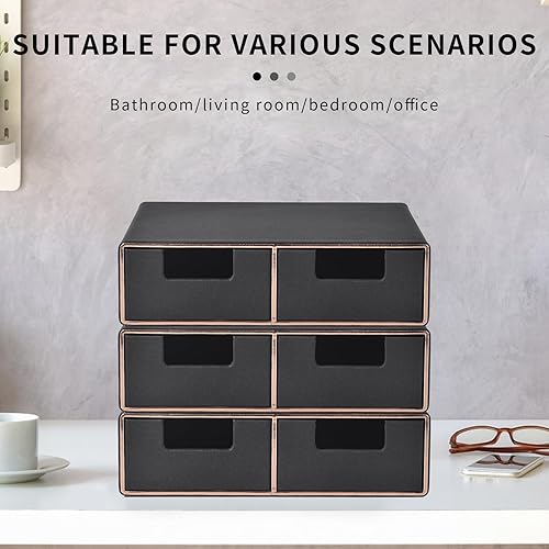 Miniatura 4 de Organizador de escritorio de cuero de lino y soporte para monitor con cajones, mini organizador de cajones de escritorio, apilable, caja