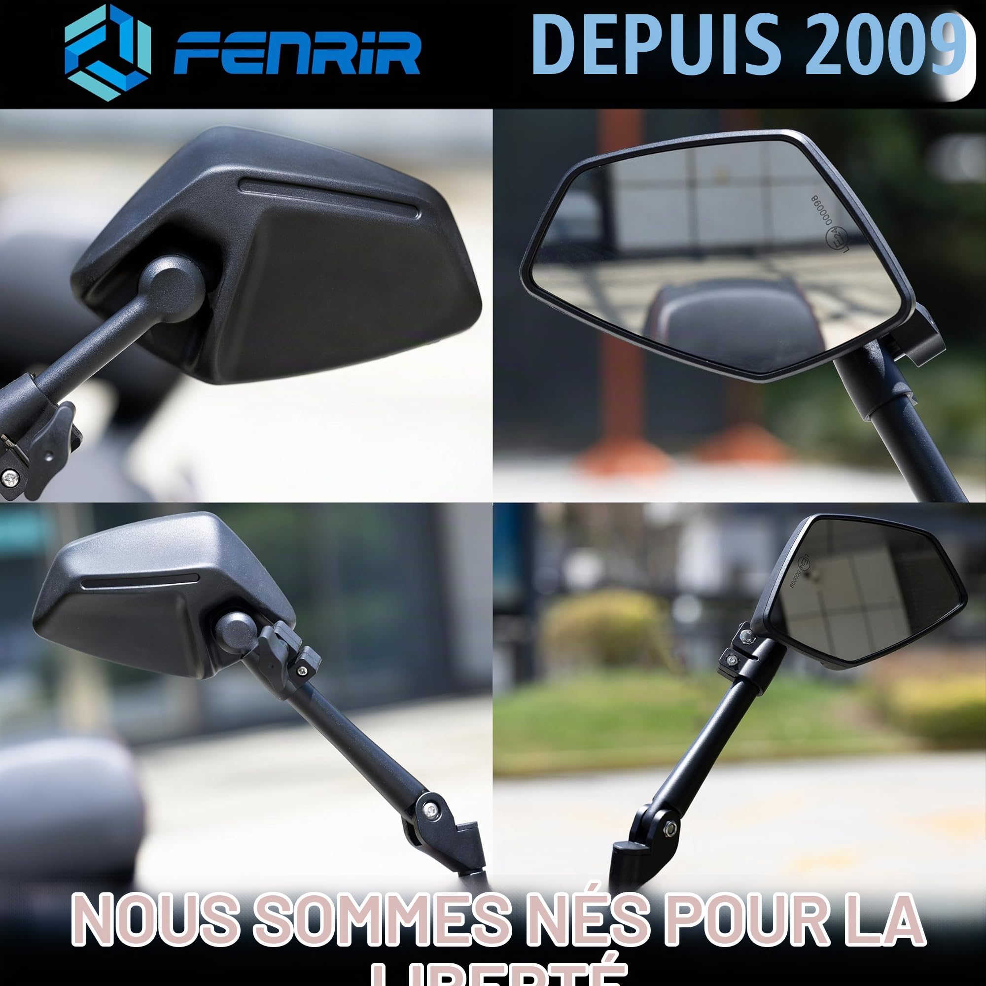 FENRIR Homologué Rétroviseur Moto Retroviseur Indestructibles Fonction Pliable Anti-éblouissement Lentilles Courbes Anti-vibration Ajustables Compatible avec Les Adventure Enduro Tourer (801-0118)