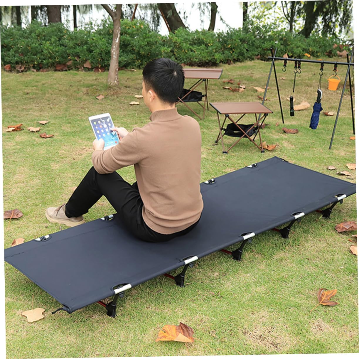 Portable Folding Outdoor Camping Cot Lightweight and Easy to Assemble Bed for Camping Hiking and Guest Use Durable Frame with Oxford Convenient Carry Bag Included