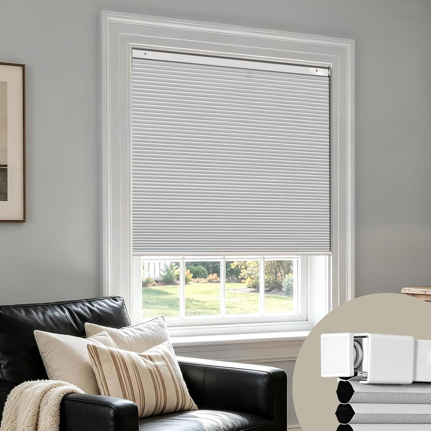 No Drill Cordless Cellular Shades, Blackout, White, 28x48