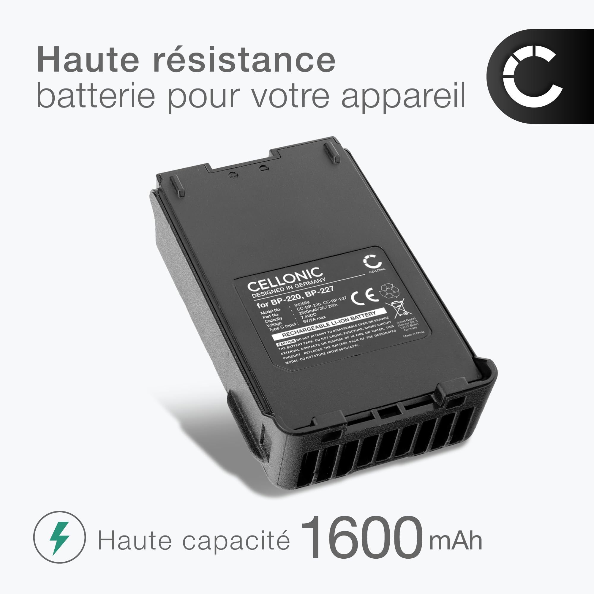 CELLONIC 1x Batterie pour Poste émetteur-récepteur Compatible avec Motorola DP3441E, DP3661E, DP3441, PMNN4440AR - (1600mAh, 7.4V)