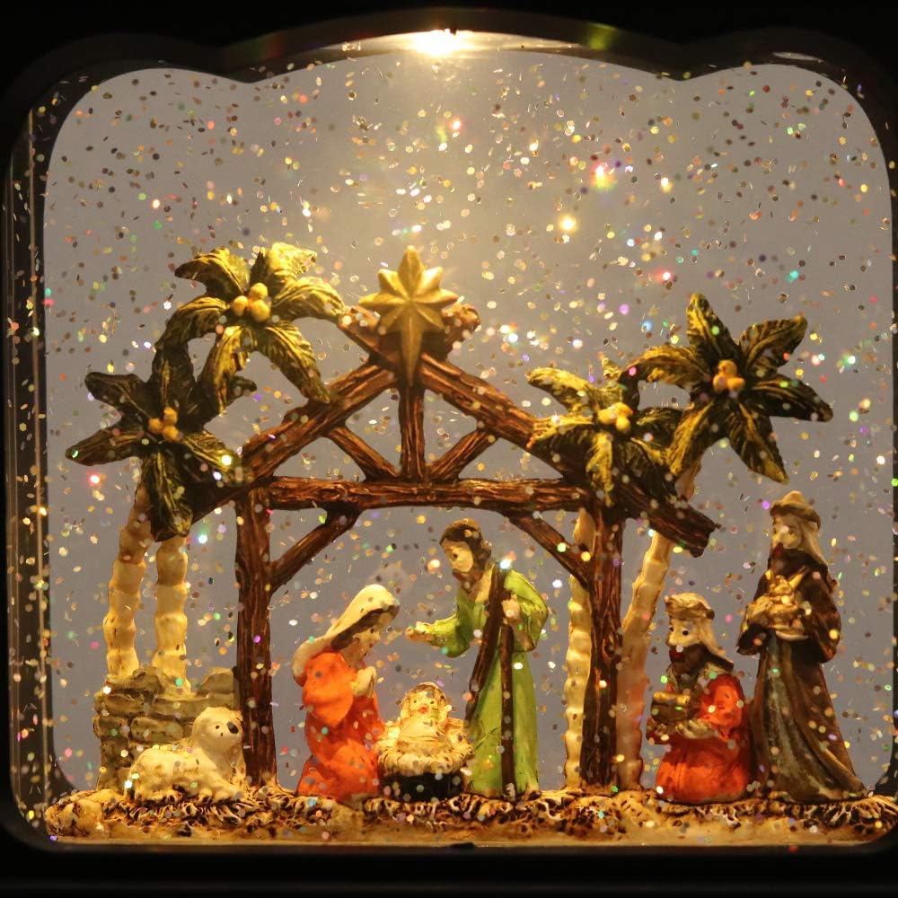 Wondise Christmas Musical Snow Globe Lantern with 6 Hour Timer, 11.2 Inch USB Cord & Battery Operated Spinning Water Glitters Lighted Singing Snow Globe Lantern Christmas (Nativity) - Image 8