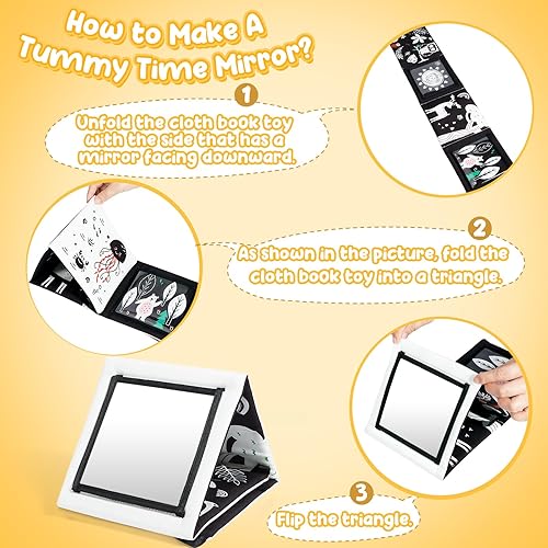 Miniatura 7 de URMYWO Juguetes de espejo para el tiempo de barriga, tarjetas de aprendizaje de estimulación visual, juguetes de bebé blanco y negro de alto
