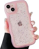Vista 87 de Qokey para iPhone 14 Plus Funda de 6.7" con diseño de borde ondulado rizado, transparente, con purpurina, brillo, estrellas, brillante, lindo