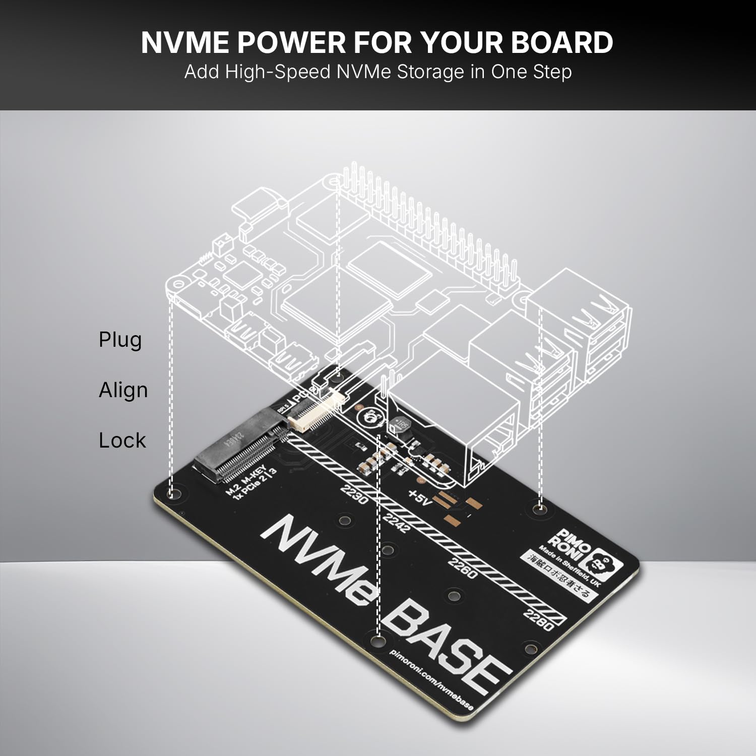 Base NVMe per Raspberry Pi 5 M.2 HAT PCIe scheda di estensione (M.2 2230 a 2280 supportata) PIM699